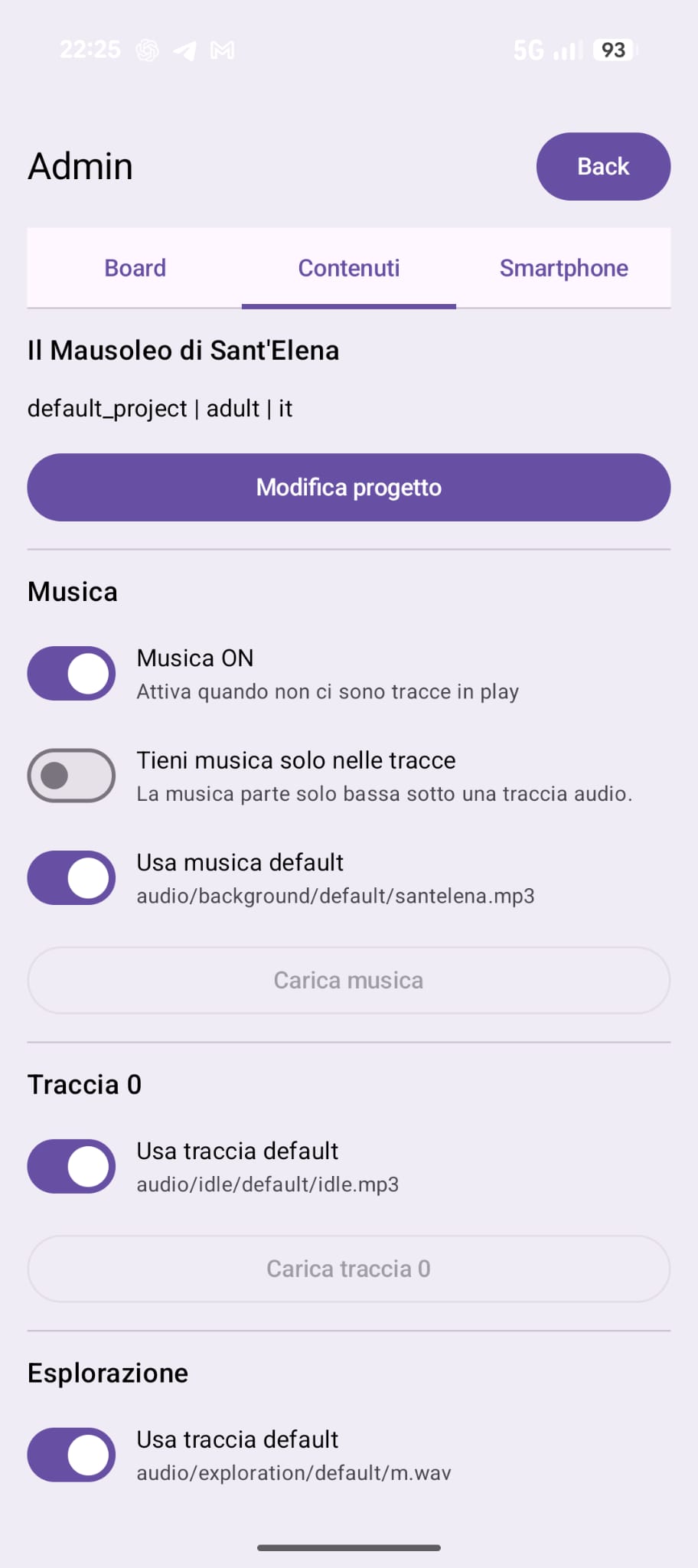 Schermata Contenuti di Hi-Storia Go