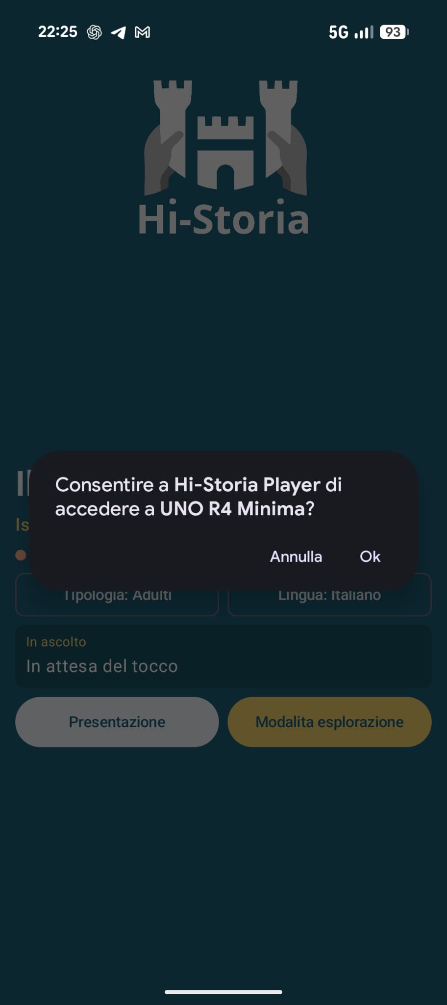 Richiesta Android di autorizzazione USB per la scheda UNO R4 Minima